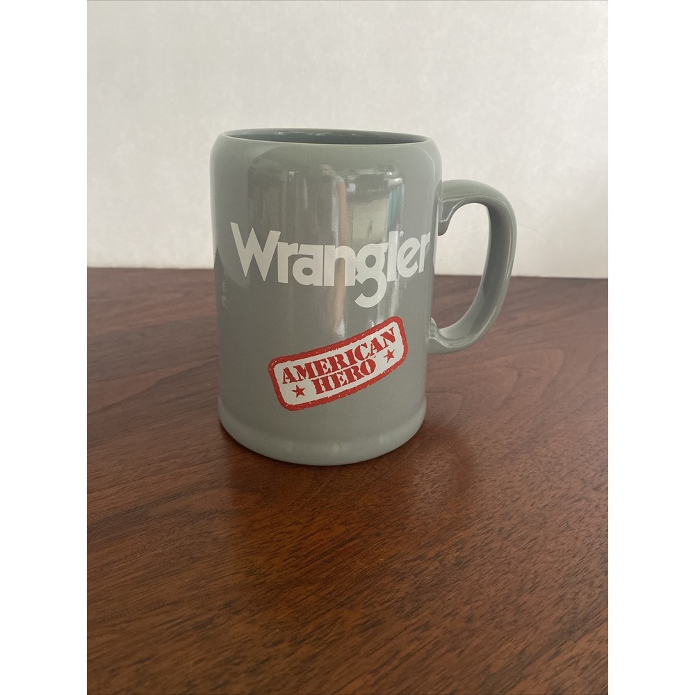 Vintage Wrangler  jeans "American Hero" Coffee/Tea Mug Gray 15oz Porcelain